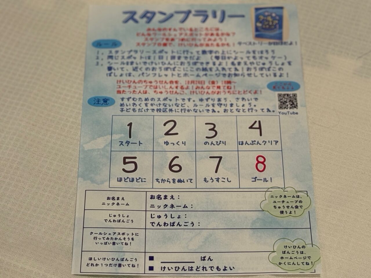 クールシェアたからづかスタンプラリーの紙媒体